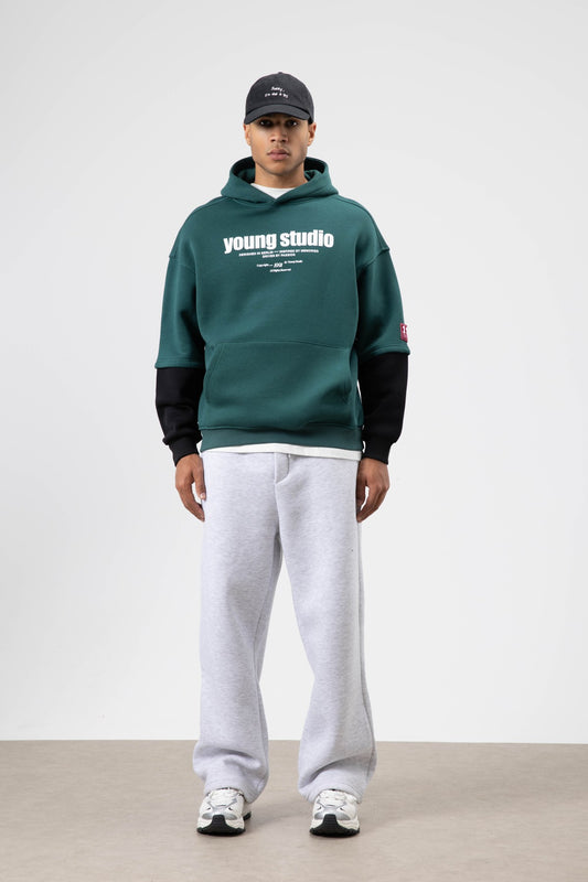 Oversize Baskılı Kapüşonlu Sweatshirt Neft