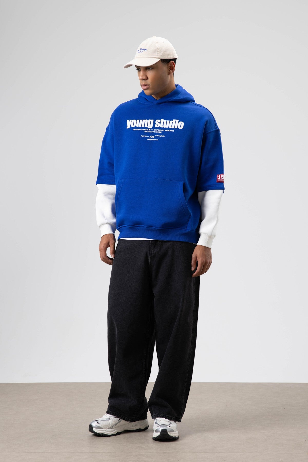 Oversize Baskılı Kapüşonlu Sweatshirt Saks