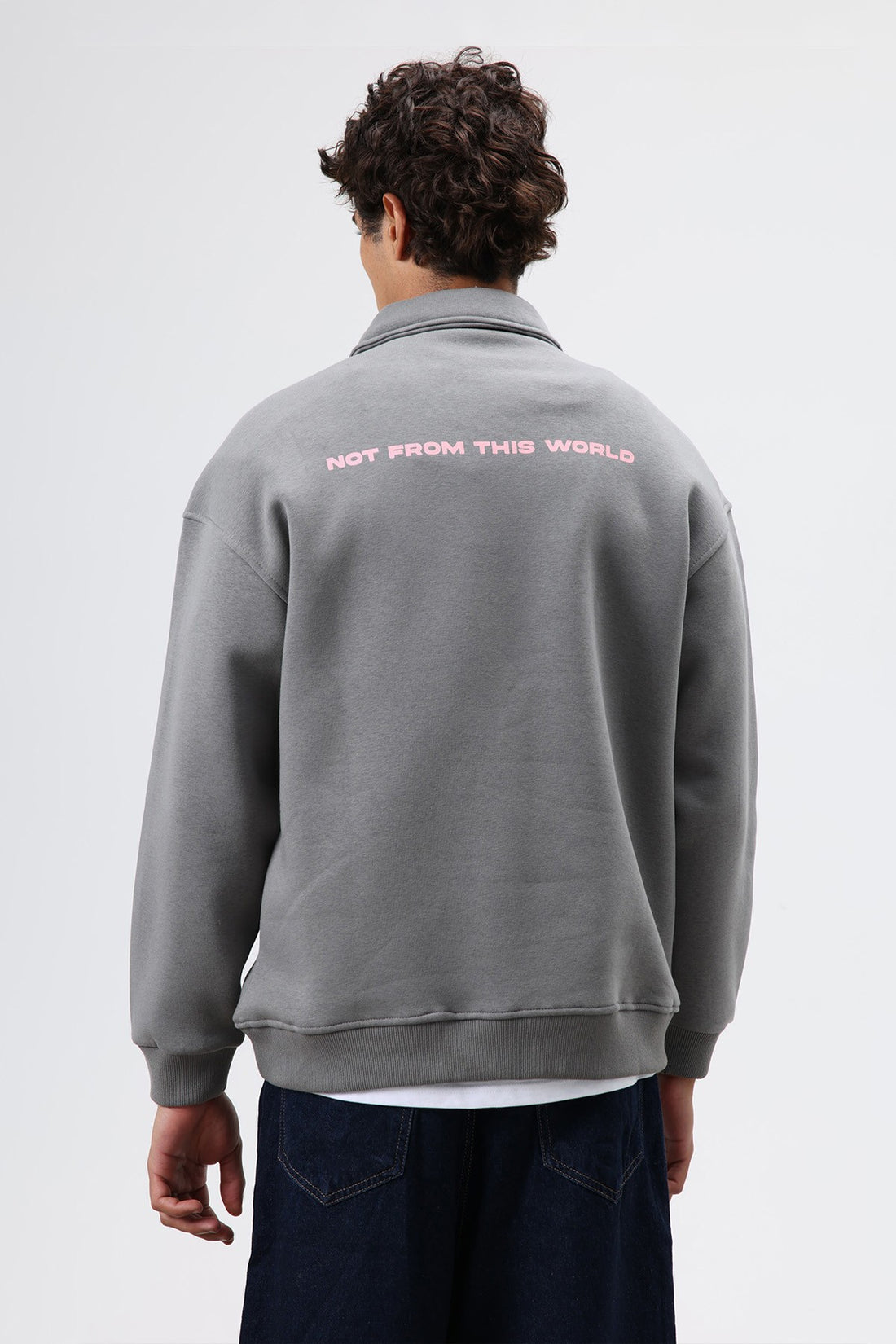 Polo Yaka Oversize Baskılı Yıkamalı Sweatshirt