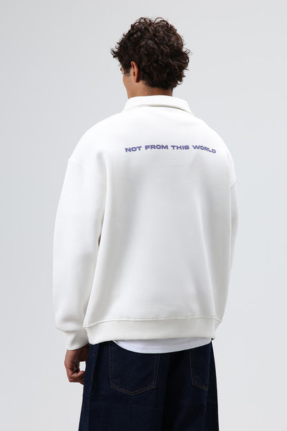Polo Yaka Oversize Baskılı Yıkamalı Sweatshirt