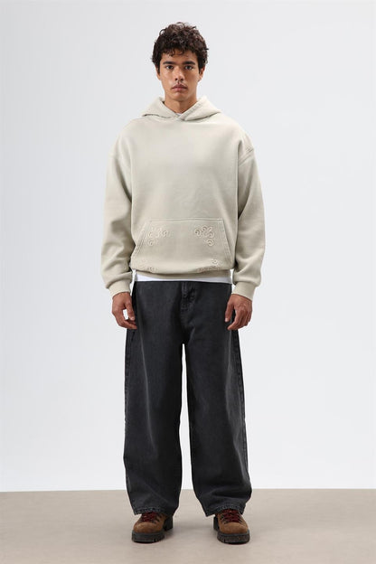 Oversize Nakış Detaylı Hoodie