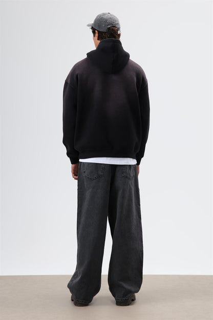 Oversize Baskılı Yıkamalı Hoodie