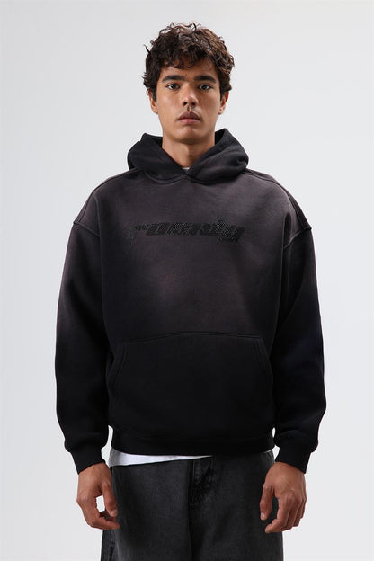 Oversize Baskılı Yıkamalı Hoodie
