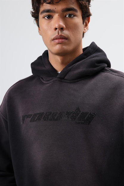 Oversize Baskılı Yıkamalı Hoodie