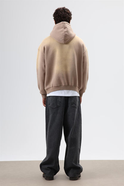 Oversize Baskılı Yıkamalı Hoodie