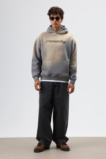 Oversize Baskılı Yıkamalı Hoodie
