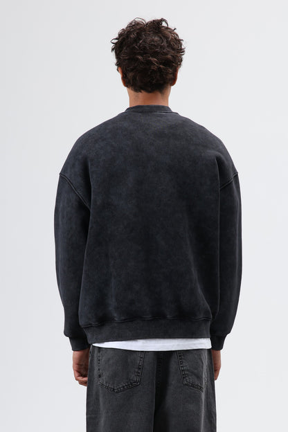 Oversize Henley Yaka Baskılı Sweatshirt