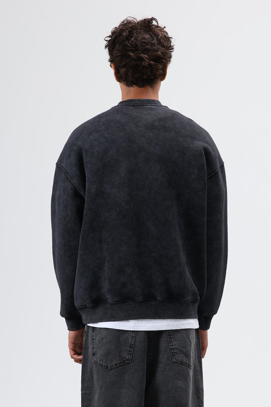 Oversize Henley Yaka Baskılı Sweatshirt