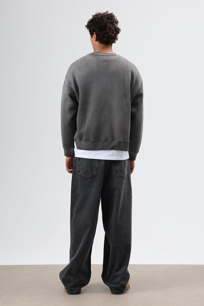 Oversize Bisiklet Yaka Cepli Sweatshirt