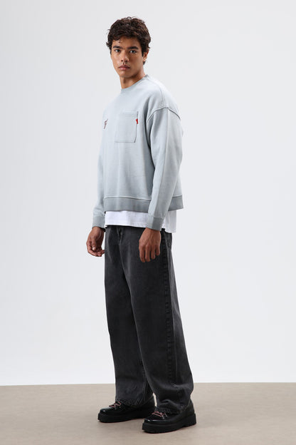 Oversize Bisiklet Yaka Cepli Sweatshirt