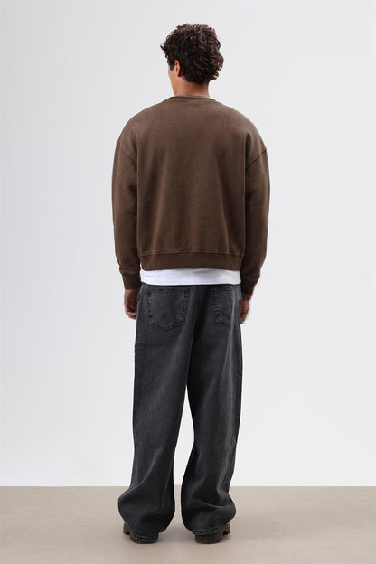 Oversize Bisiklet Yaka Cepli Sweatshirt