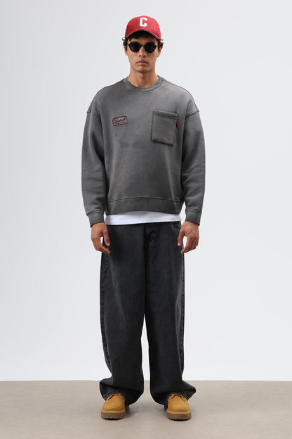 Oversize Bisiklet Yaka Cepli Sweatshirt