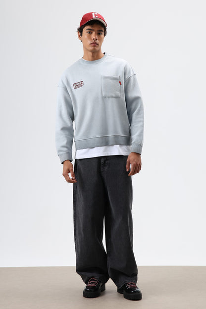 Oversize Bisiklet Yaka Cepli Sweatshirt