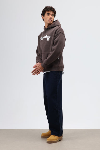 Oversize Baskılı Kapüşonlu Hoodie