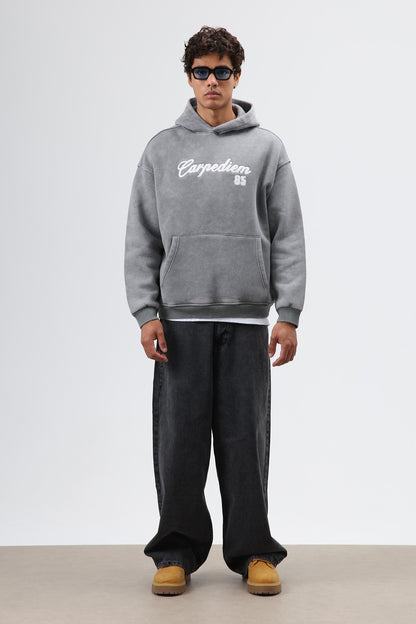 Oversize Baskılı Kapüşonlu Hoodie