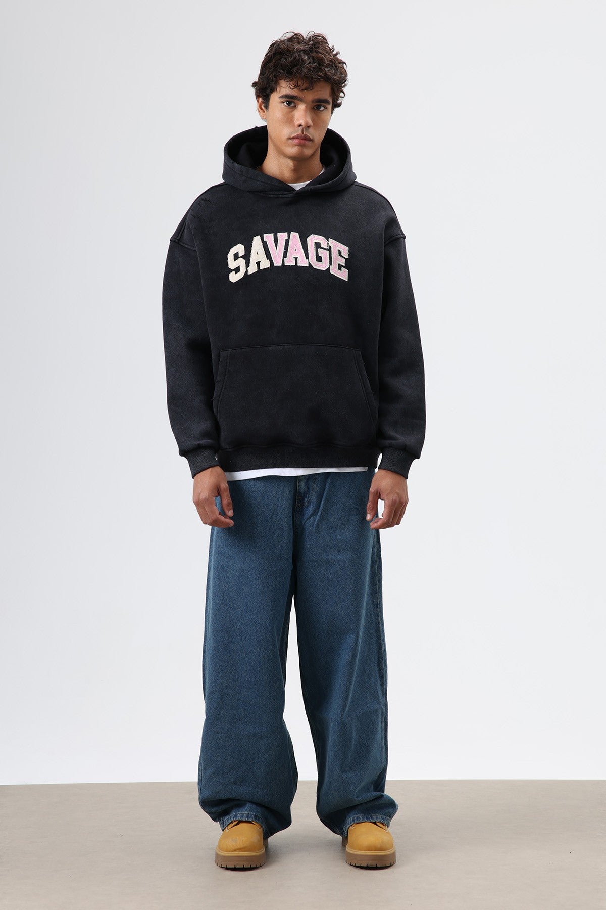 Oversize Baskılı Kapüşonlu Sweatshirt V70-127