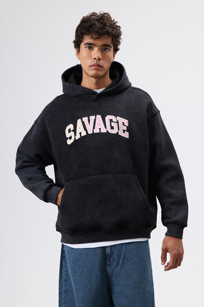 Oversize Baskılı Kapüşonlu Sweatshirt V70-127