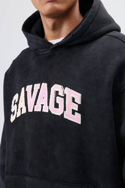 Oversize Baskılı Kapüşonlu Sweatshirt V70-127