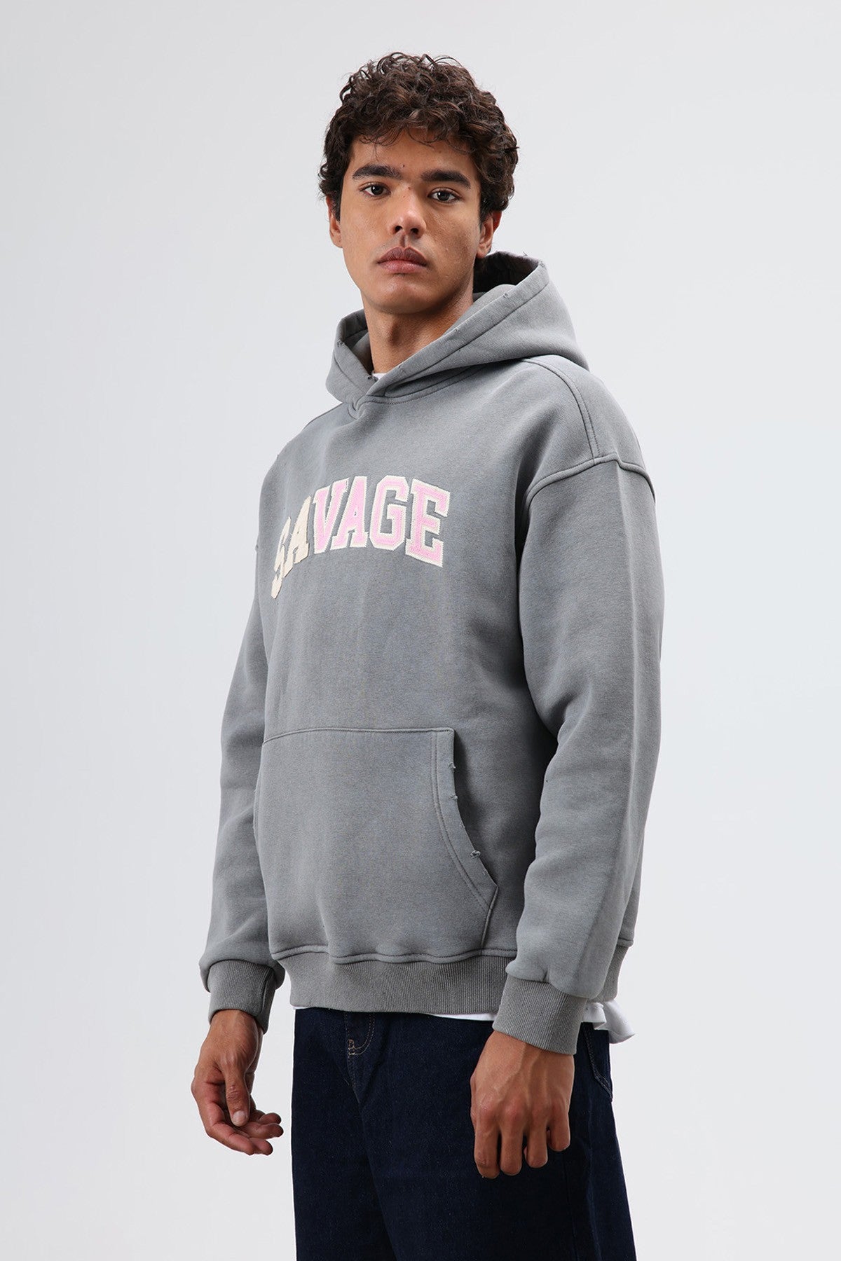 Oversize Baskılı Kapüşonlu Sweatshirt V70-127
