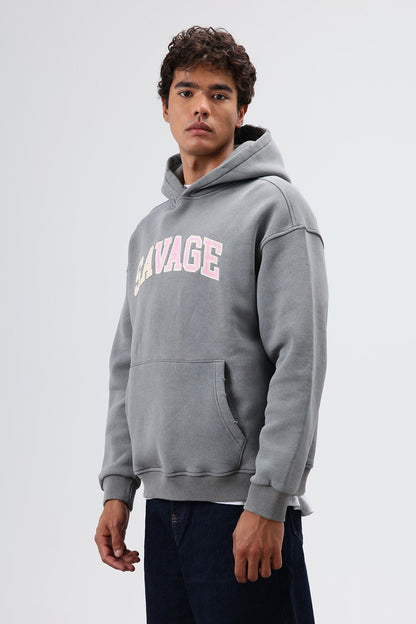 Oversize Baskılı Kapüşonlu Sweatshirt V70-127