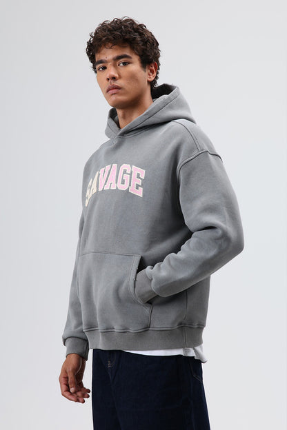 Oversize Baskılı Kapüşonlu Sweatshirt V70-127
