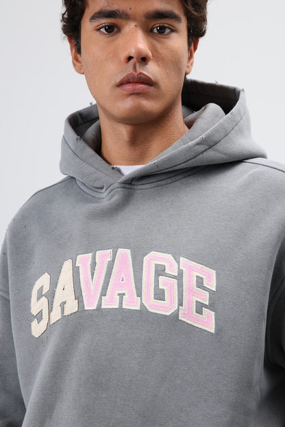 Oversize Baskılı Kapüşonlu Sweatshirt V70-127