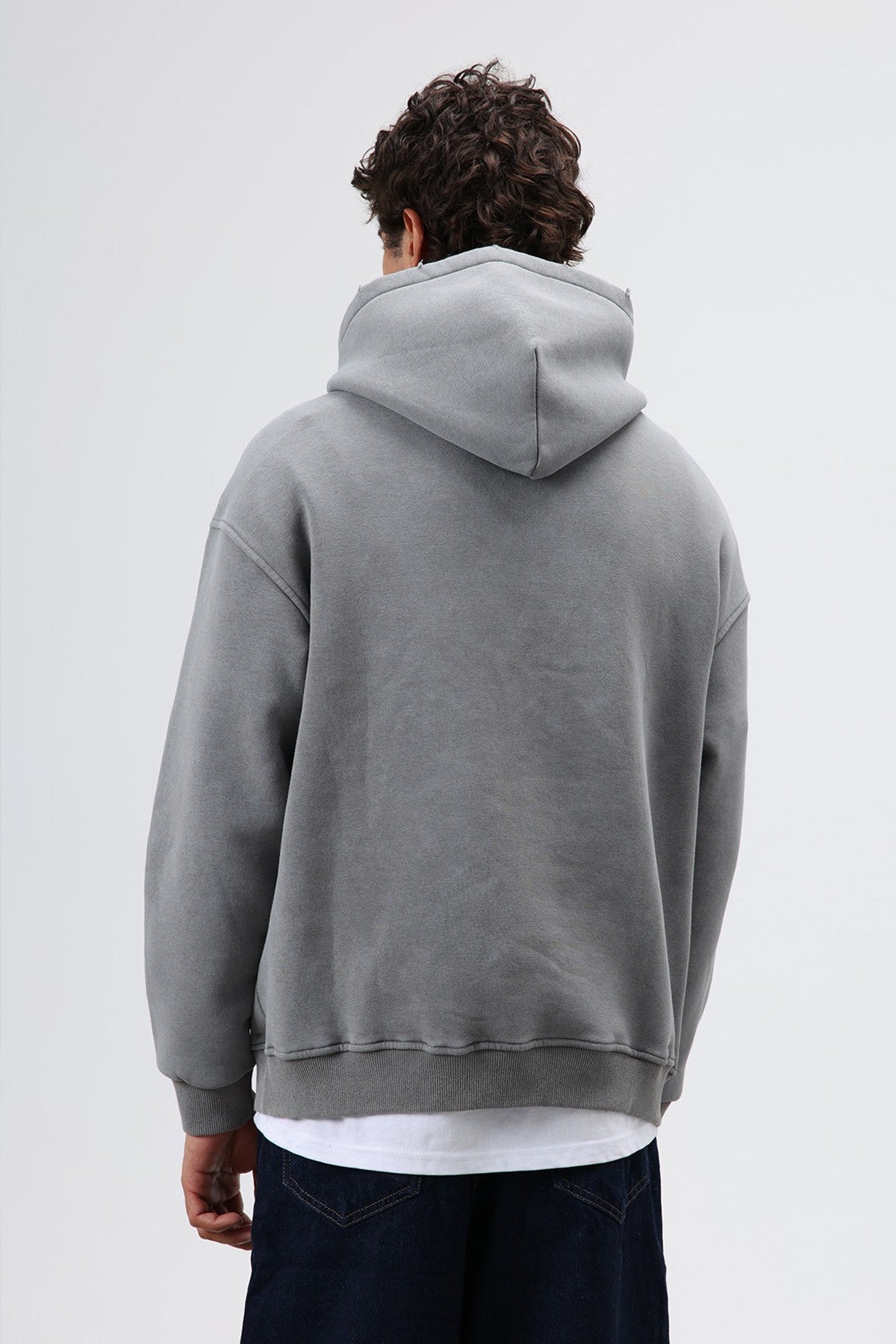 Oversize Baskılı Kapüşonlu Sweatshirt V70-127