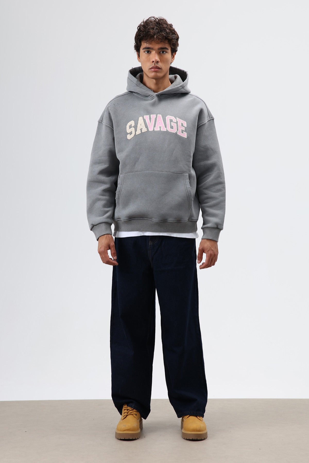 Oversize Baskılı Kapüşonlu Sweatshirt V70-127