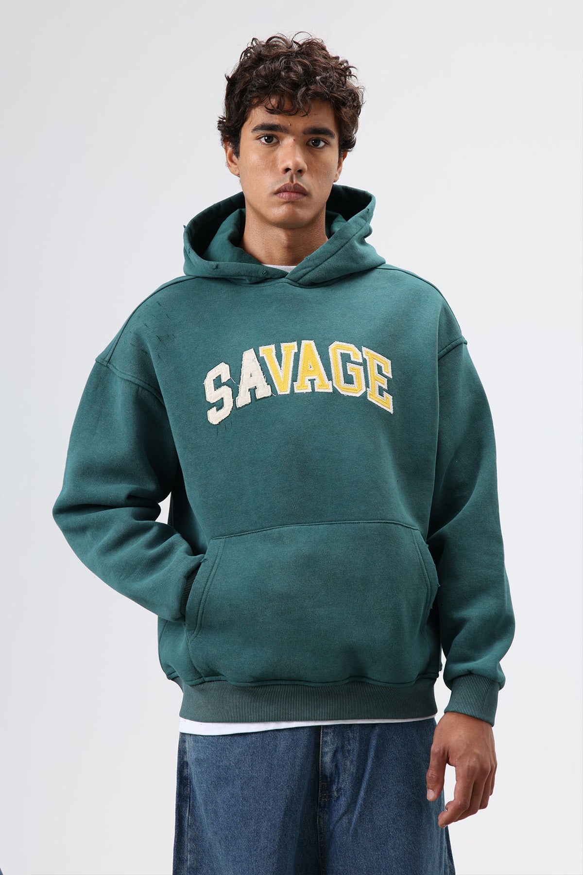 Oversize Baskılı Kapüşonlu Sweatshirt V70-127