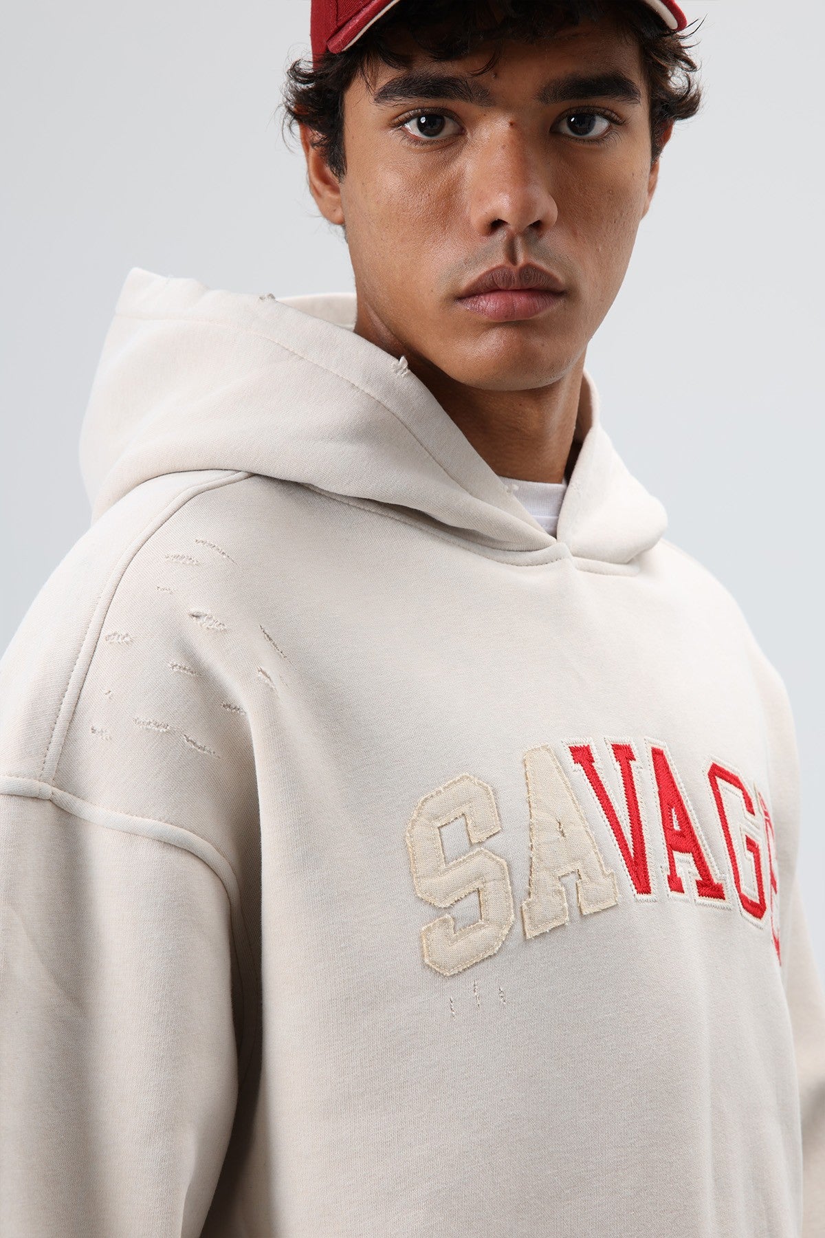 Oversize Baskılı Kapüşonlu Sweatshirt V70-127