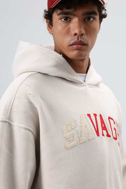 Oversize Baskılı Kapüşonlu Sweatshirt V70-127