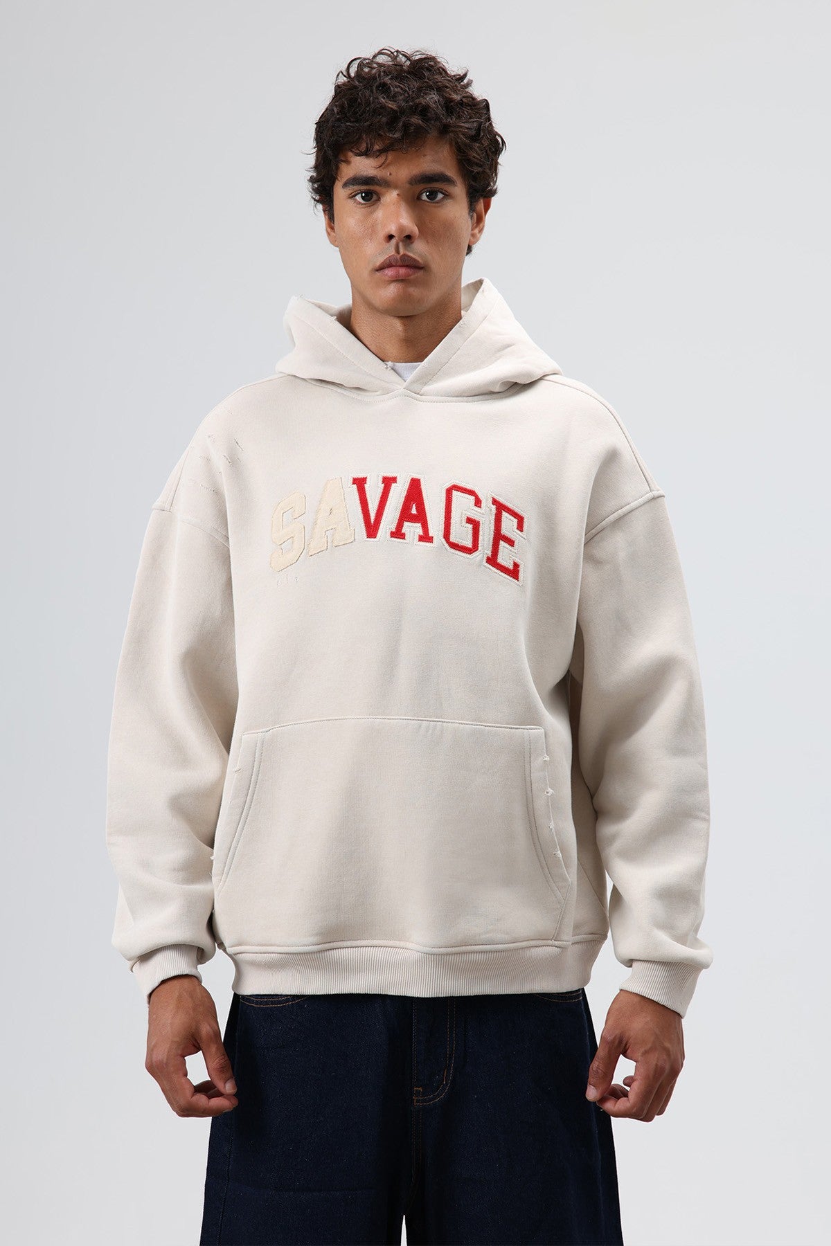 Oversize Baskılı Kapüşonlu Sweatshirt V70-127