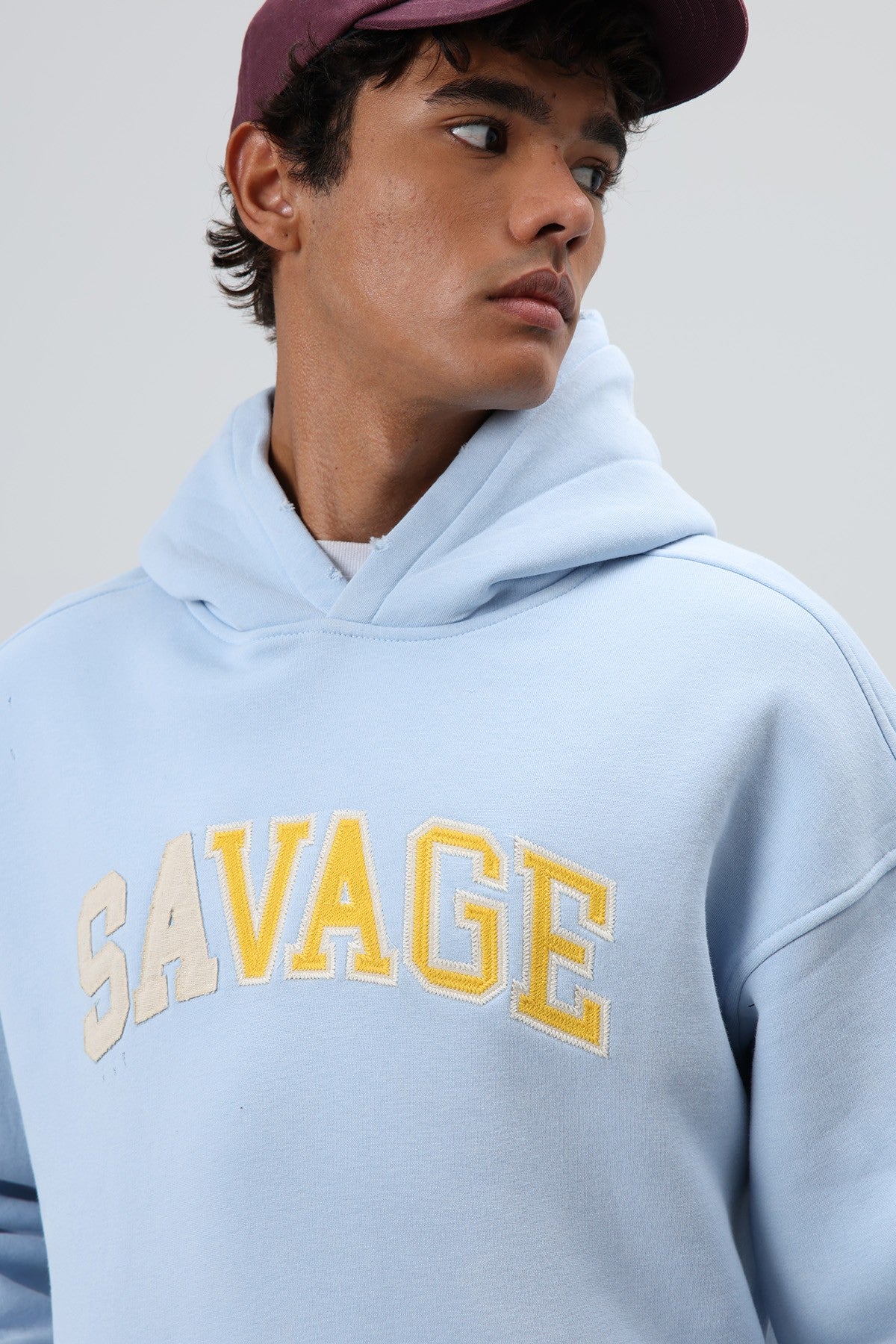 Oversize Baskılı Kapüşonlu Sweatshirt V70-127