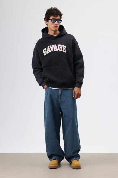 Oversize Baskılı Kapüşonlu Sweatshirt V70-127