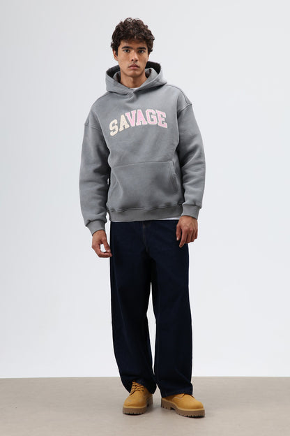 Oversize Baskılı Kapüşonlu Sweatshirt V70-127