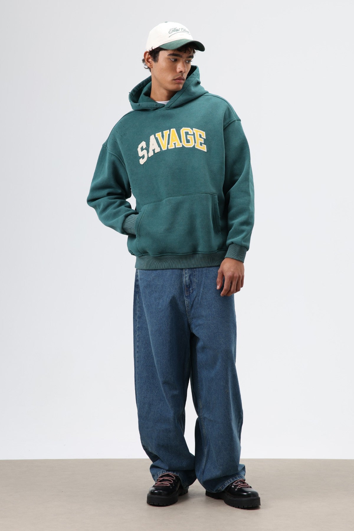 Oversize Baskılı Kapüşonlu Sweatshirt V70-127