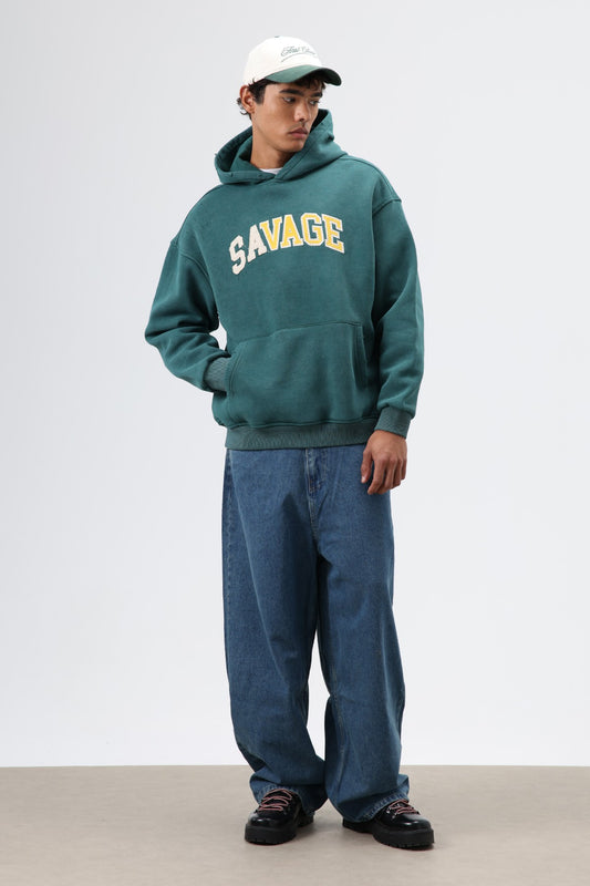 Oversize Baskılı Kapüşonlu Sweatshirt V70-127