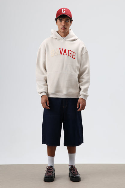 Oversize Baskılı Kapüşonlu Sweatshirt V70-127