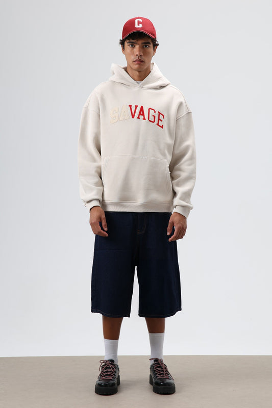 Oversize Baskılı Kapüşonlu Sweatshirt V70-127
