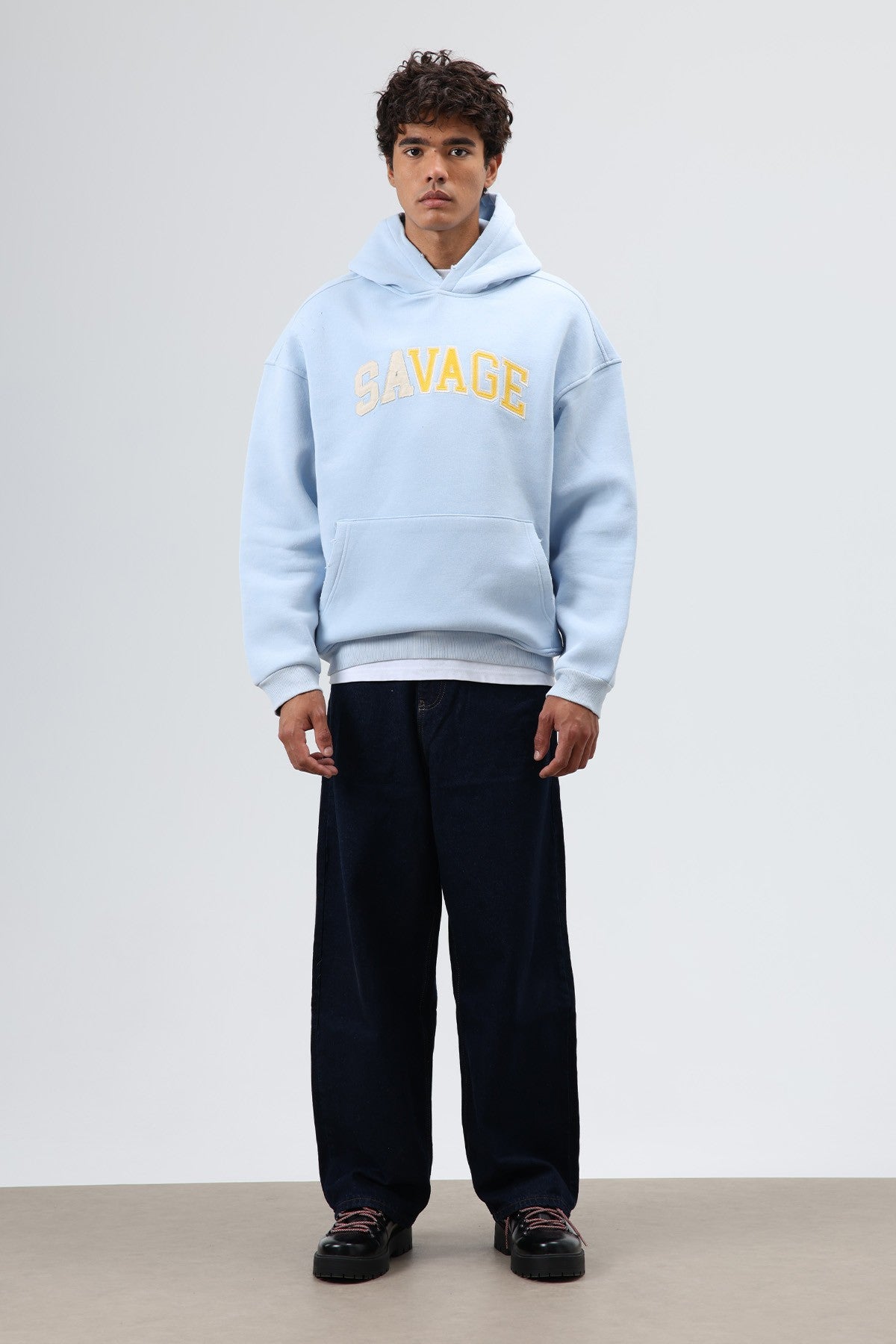 Oversize Baskılı Kapüşonlu Sweatshirt V70-127