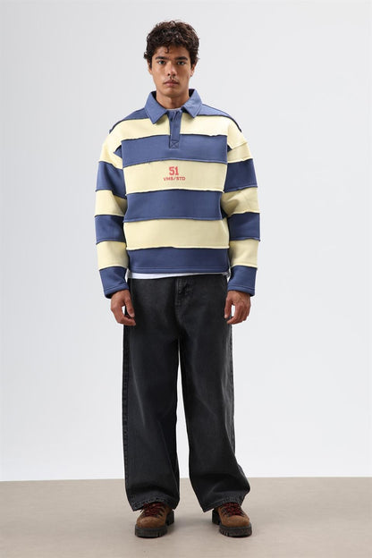 Oversize Şeritli Baskılı Sweatshirt