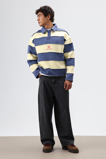 Oversize Şeritli Baskılı Sweatshirt