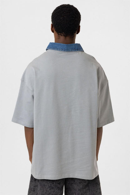 Polo Yaka Yazı Detaylı Oversize Tişört