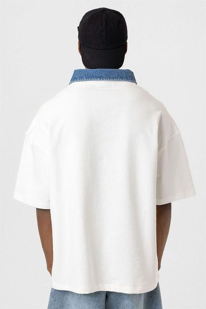 Polo Yaka Yazı Detaylı Oversize Tişört