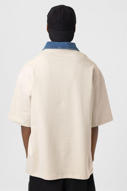 Polo Yaka Yazı Detaylı Oversize Tişört