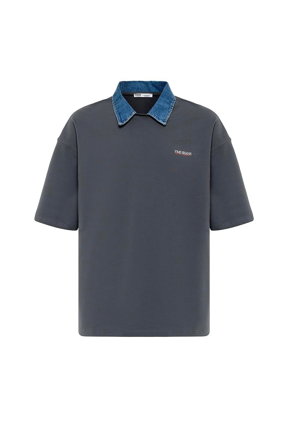 Polo Yaka Yazı Detaylı Oversize Tişört