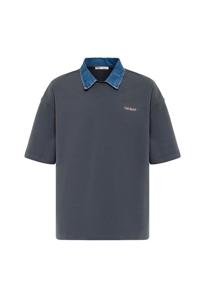 Polo Yaka Yazı Detaylı Oversize Tişört