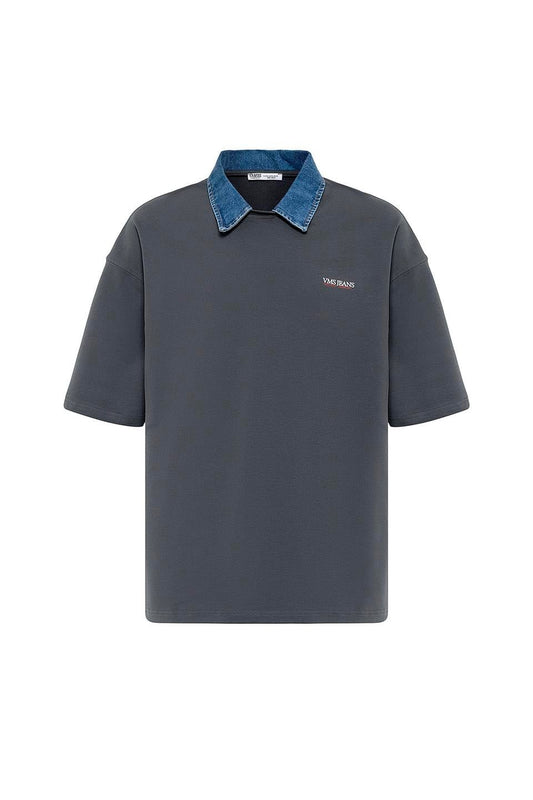 Polo Yaka Yazı Detaylı Oversize Tişört