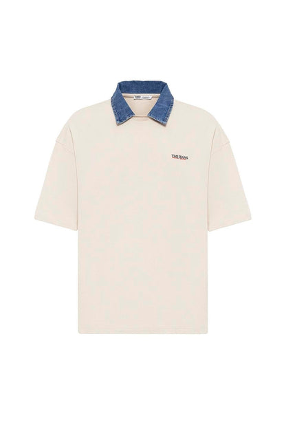 Polo Yaka Yazı Detaylı Oversize Tişört