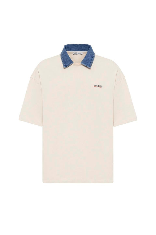 Polo Yaka Yazı Detaylı Oversize Tişört